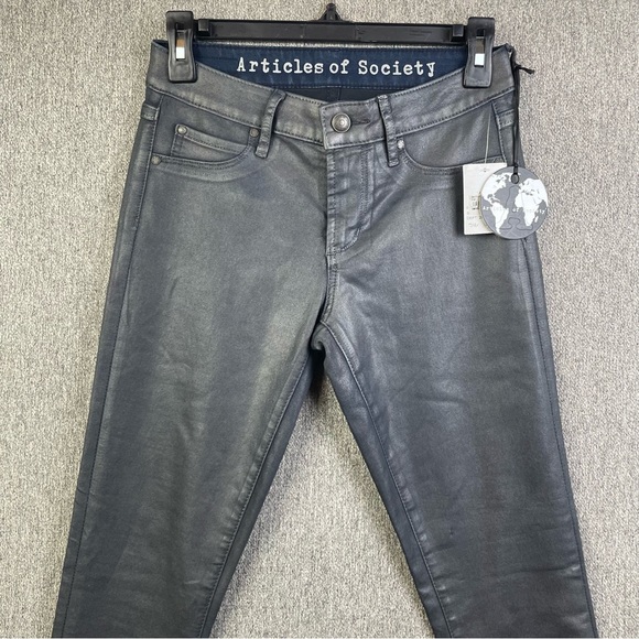 Articles of Society Gunmetal Gray Waxed Finish Skinny Jeans Women’s Size 25 - Picture 3 of 9